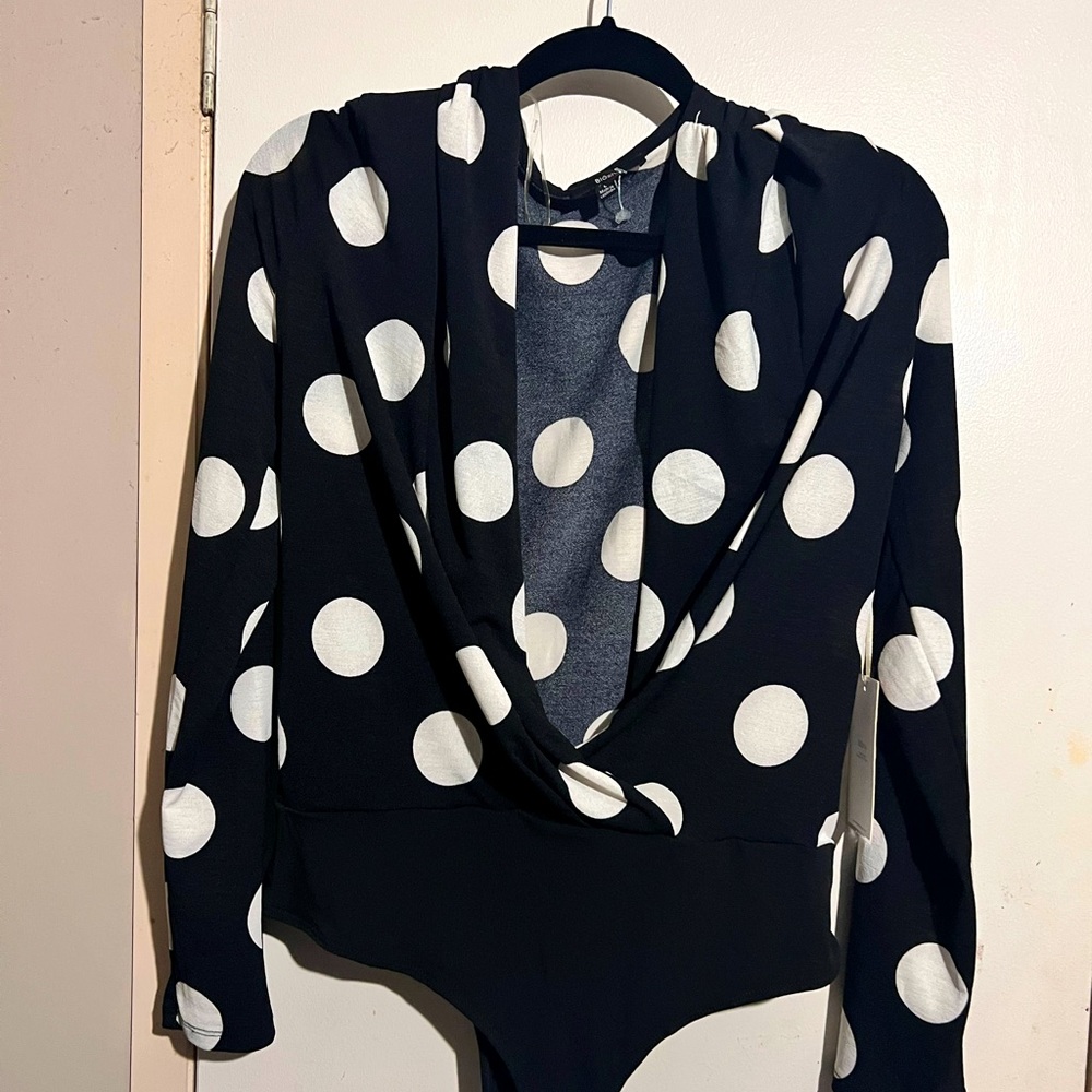 Blāshe Black and White Polka Dot Bodysuit L